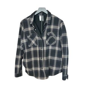 Zyia Women's Plaid Flannel Shirt Jacket Black Tan Button Up Casual Outerwear